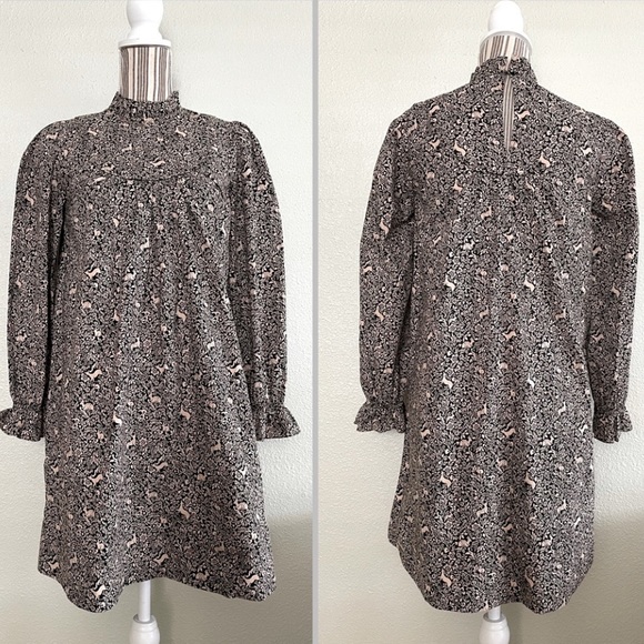 DOEN Marabella Dress Black Prancing Fawn Floral M $359 *RARE* - Picture 2 of 10